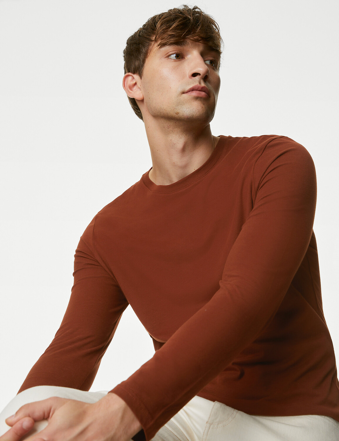 

Футболка из чистого хлопка с длинными рукавами Marks & Spencer