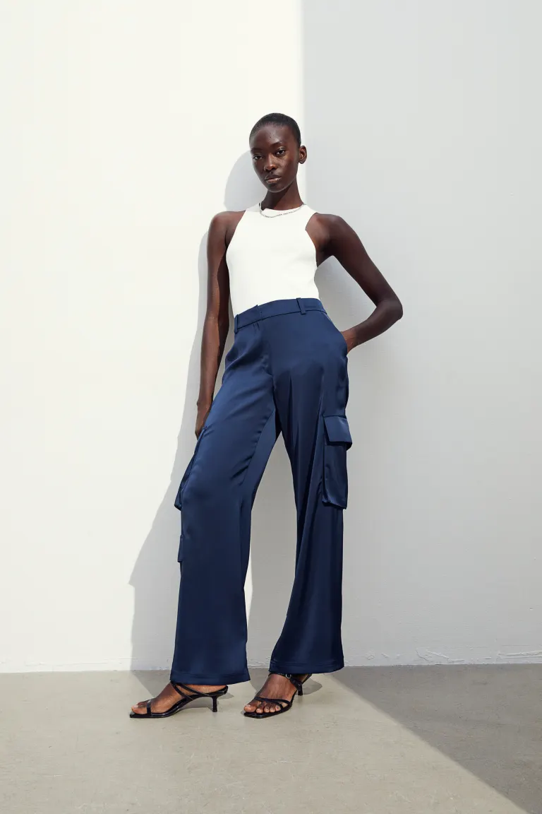 

Атласные брюки-карго H&M, синий