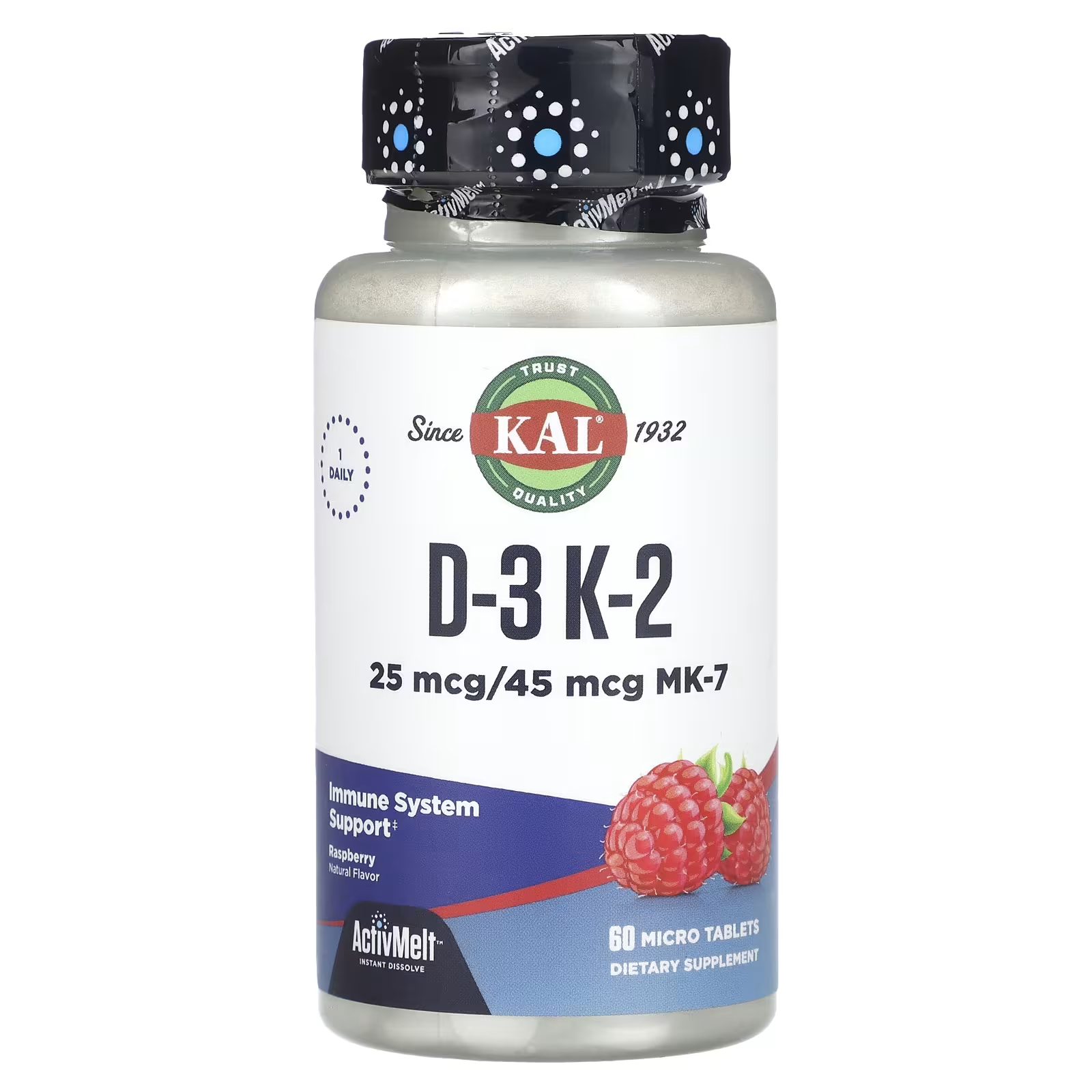 Пищевая добавка Kal D-3 K-2 малина, 60 микротаблеток пищевая добавка kal d 3 лимонное безе 100 микротаблеток