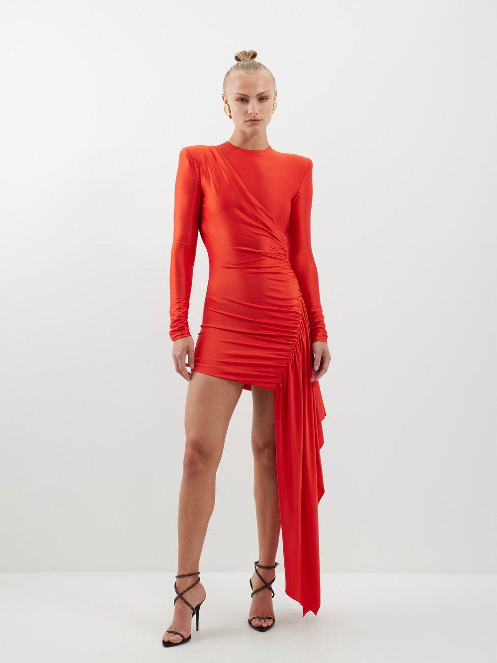цена Платье мини из джерси асимметричного кроя со сборками Alexandre Vauthier, красный