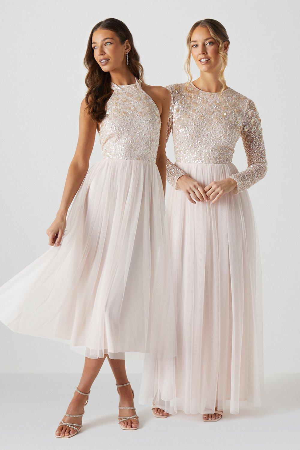 Платье миди для подружек невесты с 3d цветочным декором и воротником-халтер Coast, розовый