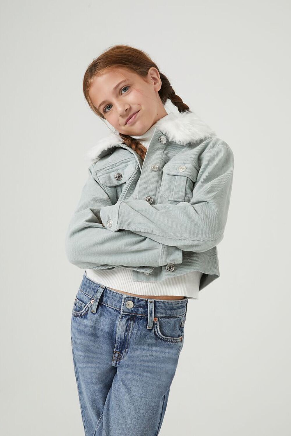 

Вельветовая куртка из искусственного меха для девочек Forever 21, шалфей