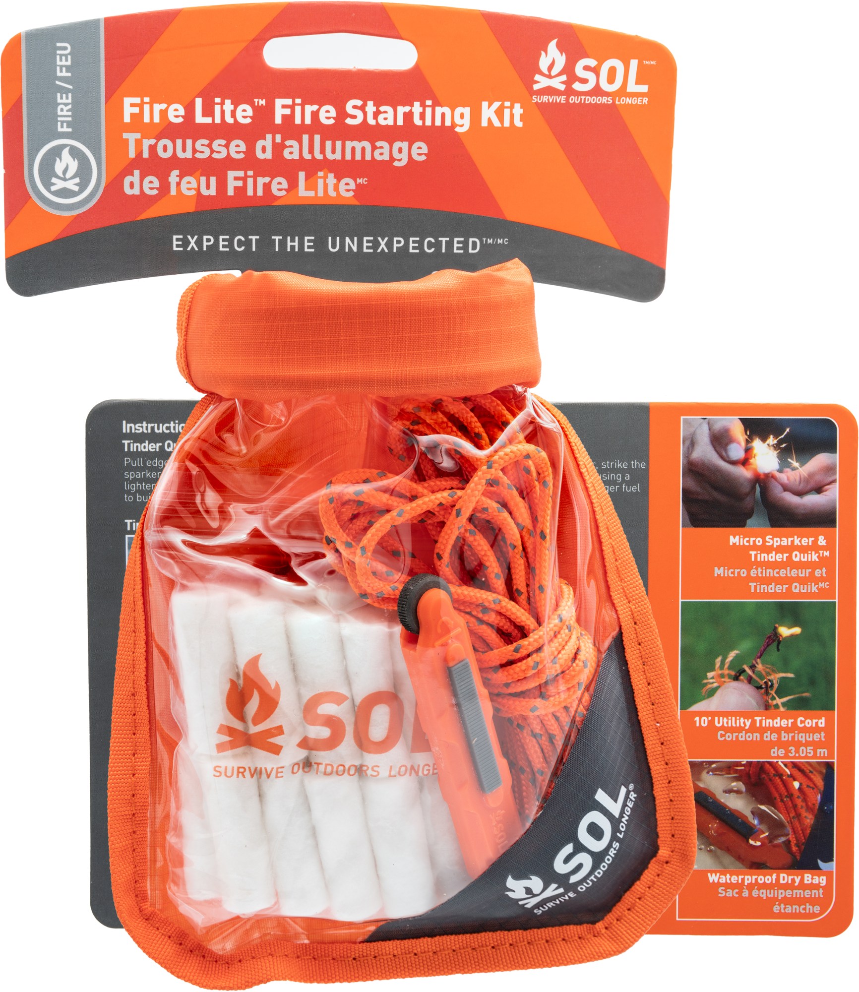 Комплект для розжига огня Fire Lite в сухом мешке SOL, оранжевый