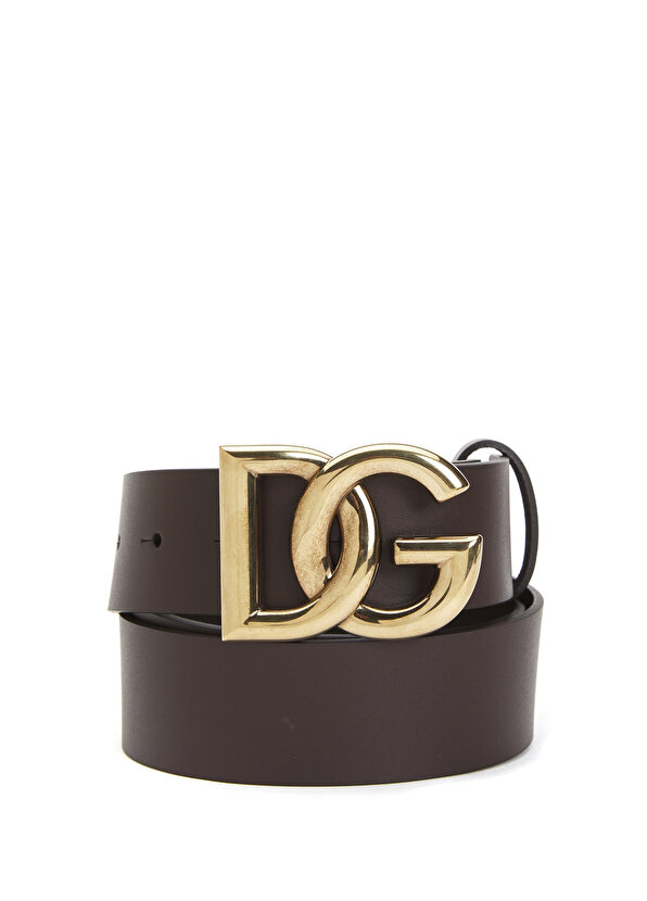 Мужской кожаный ремень с коричневой пряжкой с логотипом Dolce&Gabbana