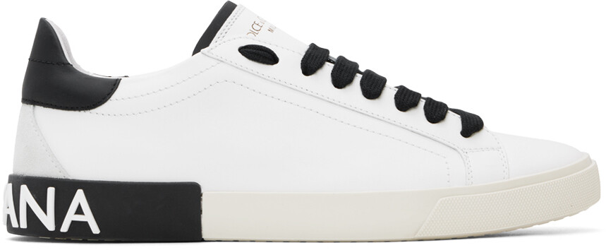 

Белые винтажные кроссовки Portofino из телячьей кожи Dolce&Gabbana, цвет Bianco/Nero