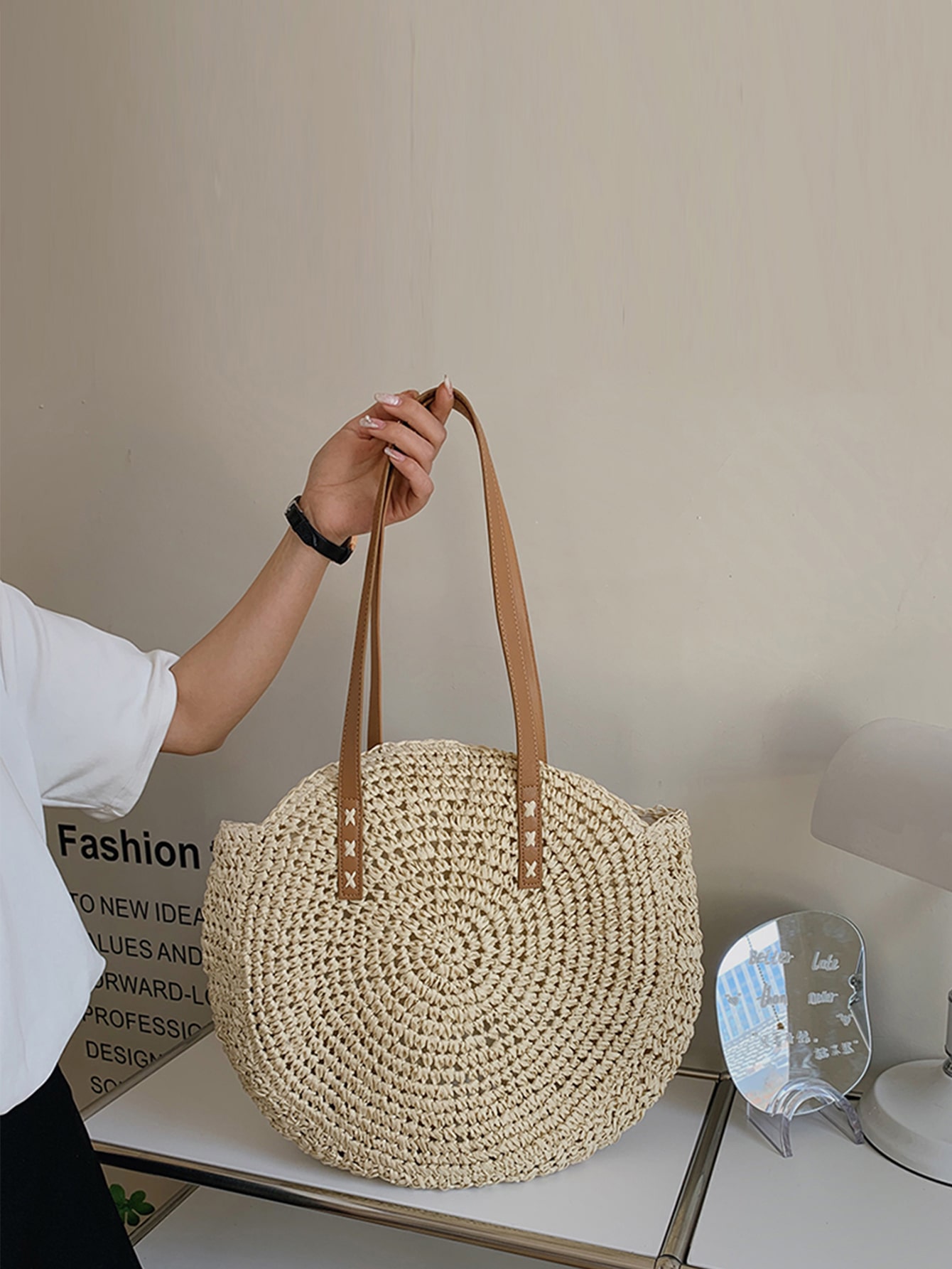 Полая соломенная сумка, бежевый женская соломенная сумка с кукурузной шелушкой плетеная пляжная сумка тоут большой вместимости с кулиской в богемном стиле лето 2023