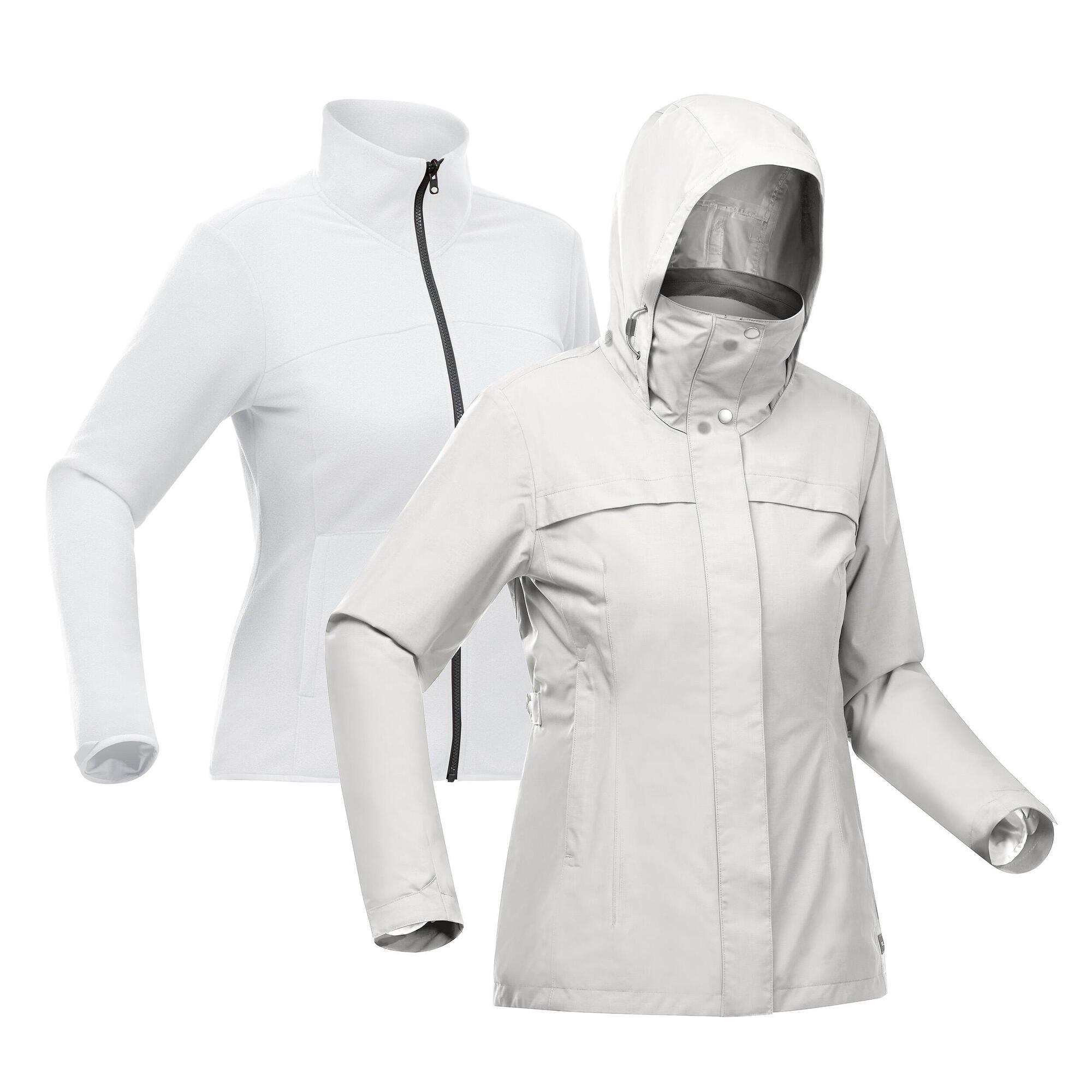цена Водонепроницаемая треккинговая куртка Decathlon Travel 3-в-1 Travel 100 0°C Forclaz, серый