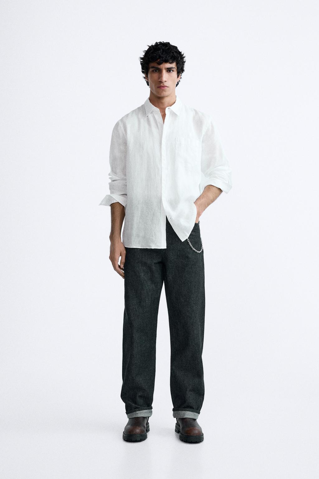 Рубашка из 100% льна ZARA, белый жакет свободного кроя из льняной ткани