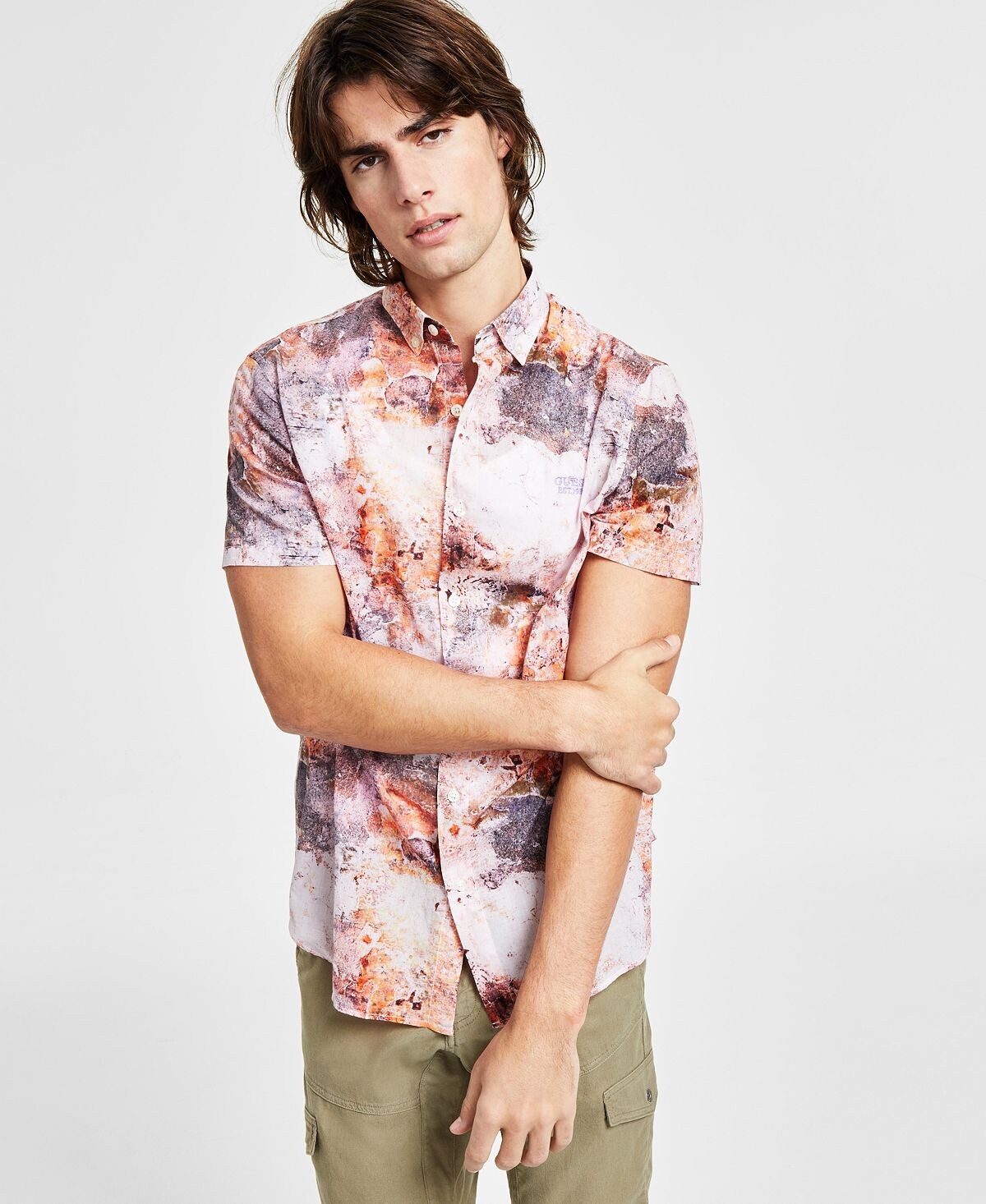 

Мужская рубашка на пуговицах с принтом Eco Collins GUESS