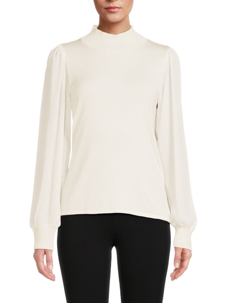 

Прозрачный свитер с длинными рукавами и воротником-стойкой Saks Fifth Avenue, цвет Frost White