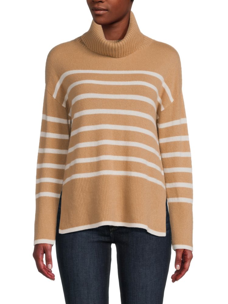 Полосатый свитер из 100% кашемира Saks Fifth Avenue, цвет New Camel удлиненный кардиган из 100% кашемира duster saks fifth avenue цвет chalkboard