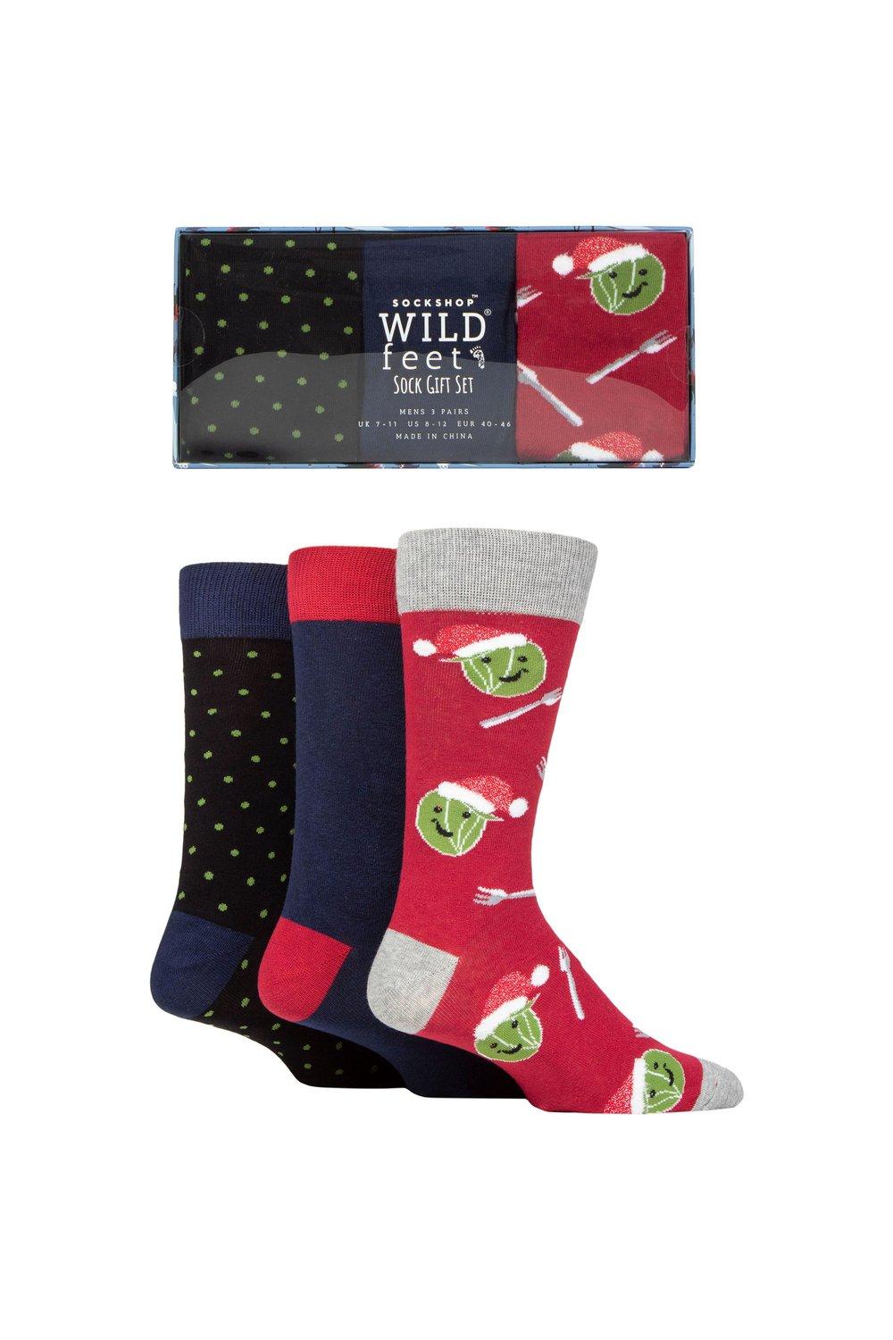 3 пары рождественских плоских подарочных носков в упаковке SOCKSHOP Wild Feet, мультиколор
