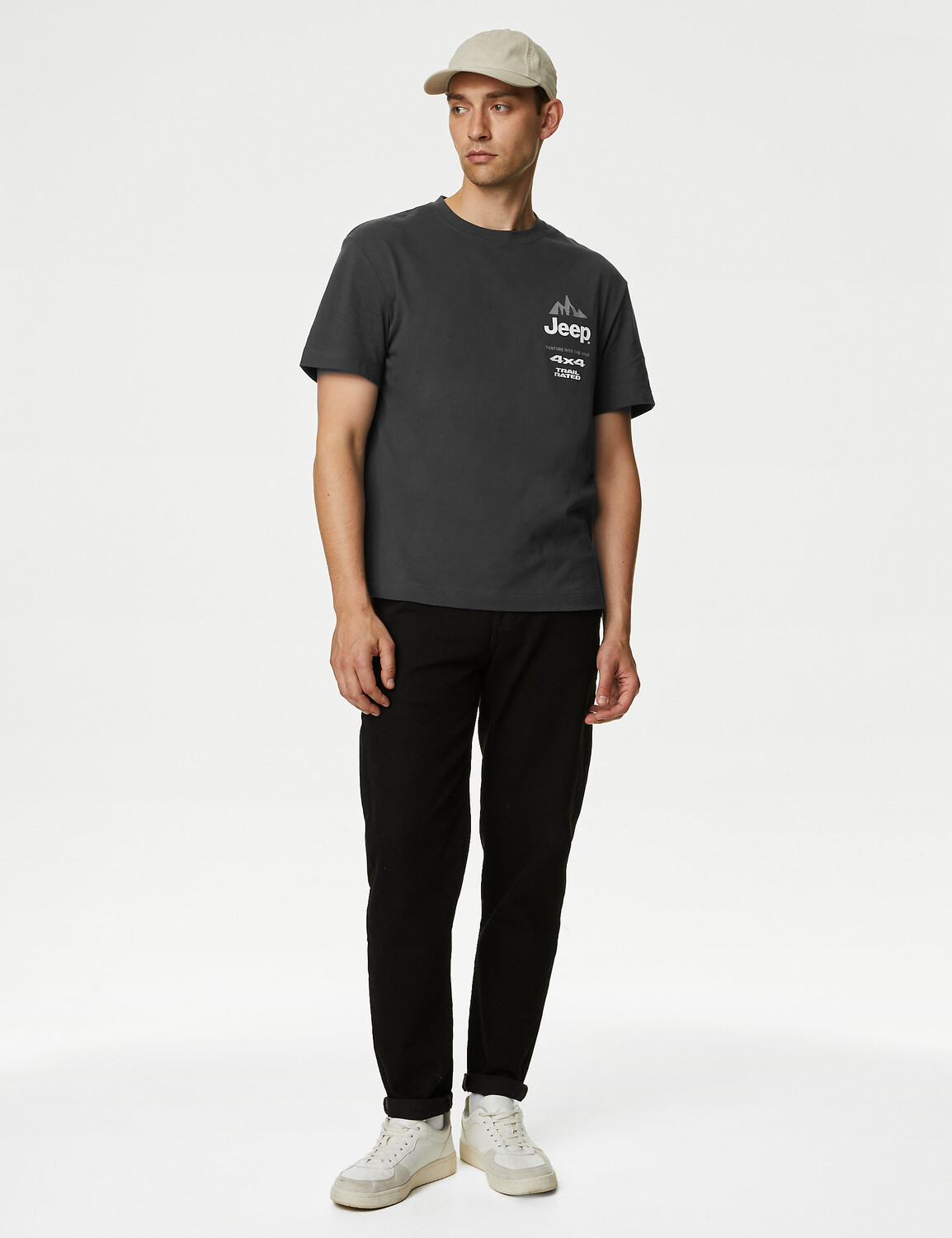 

Футболка с рисунком Jeep из чистого хлопка Marks & Spencer, черный
