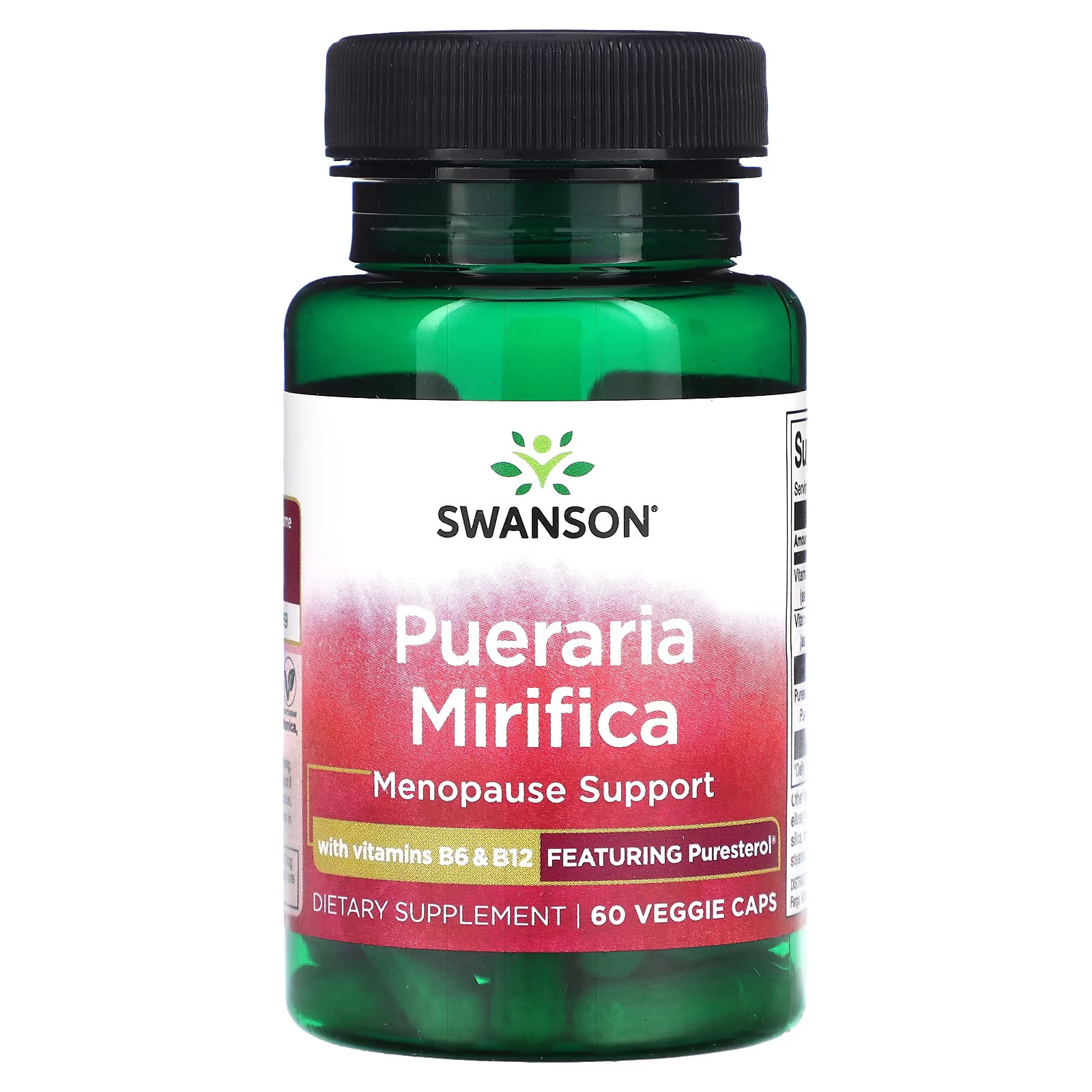 Пуэрария Мирифика Swanson с витаминами B6 и B12, 60 растительных капсул формула поддержки для женского здоровья nature s way во время менопаузы 60 таблеток