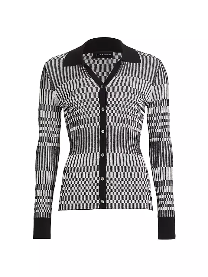 

Трикотажная рубашка Kai в шахматную клетку Elie Tahari, цвет noir sky white