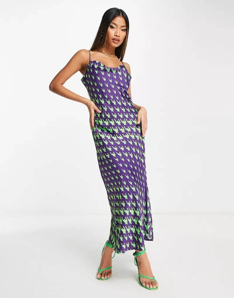 цена Пурпурно-зеленое платье миди с узором Y.A.S