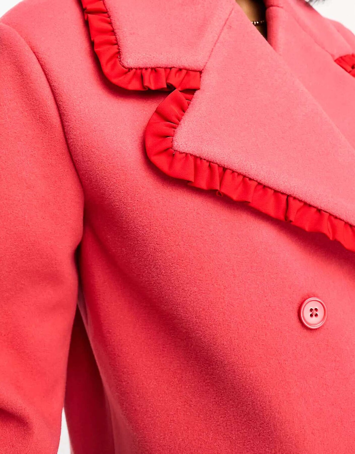 

Розовое длинное пальто-кокон с оборками Neon Rose, Розовый