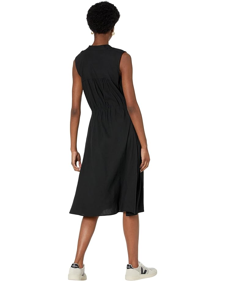 Платье Vince Short Sleeve Shirred Band Collar Dress, черный