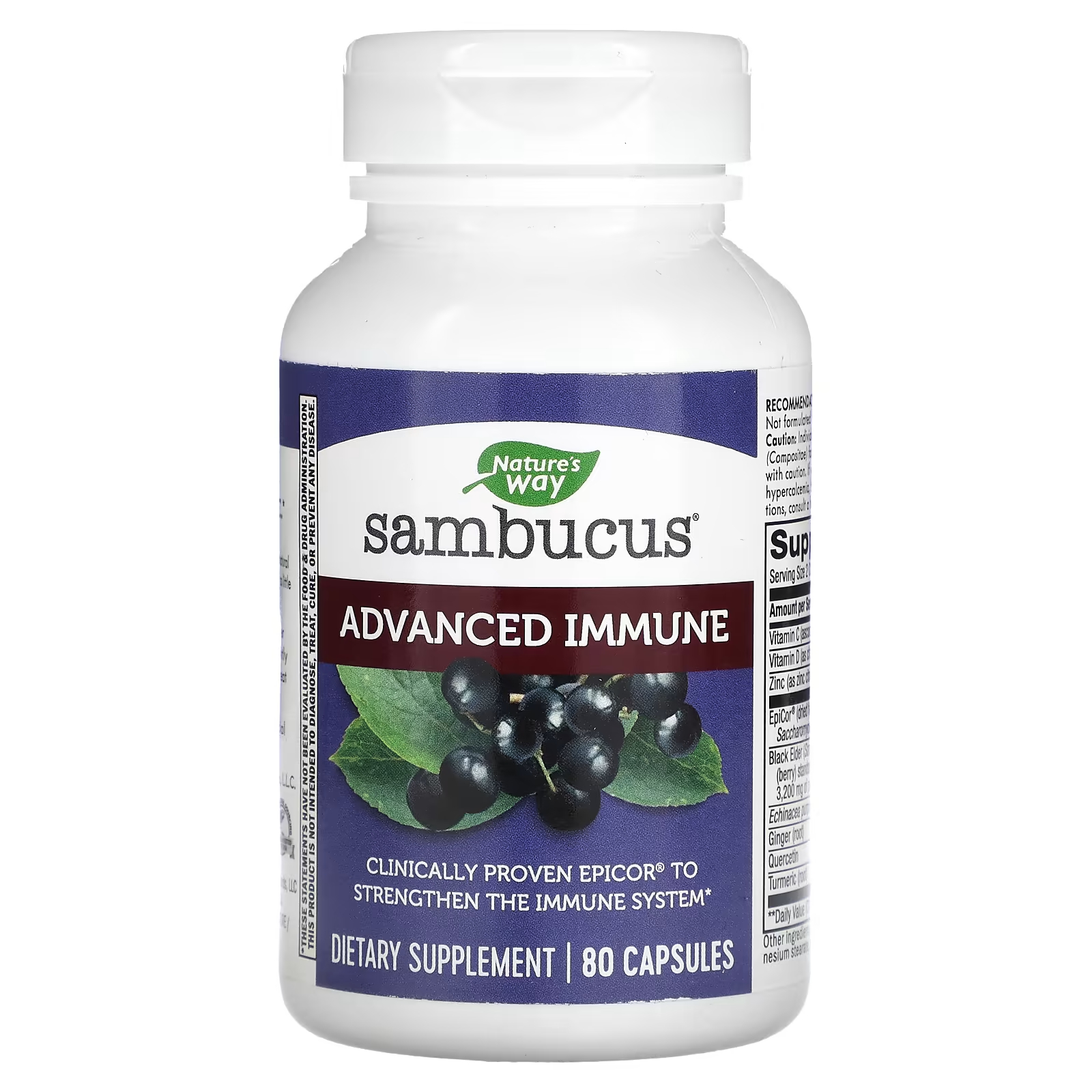 Пищевая добавка Nature's Way Sambucus Advanced Immune, 80 капсул nature s way sambucus sleep immune 50 gummies