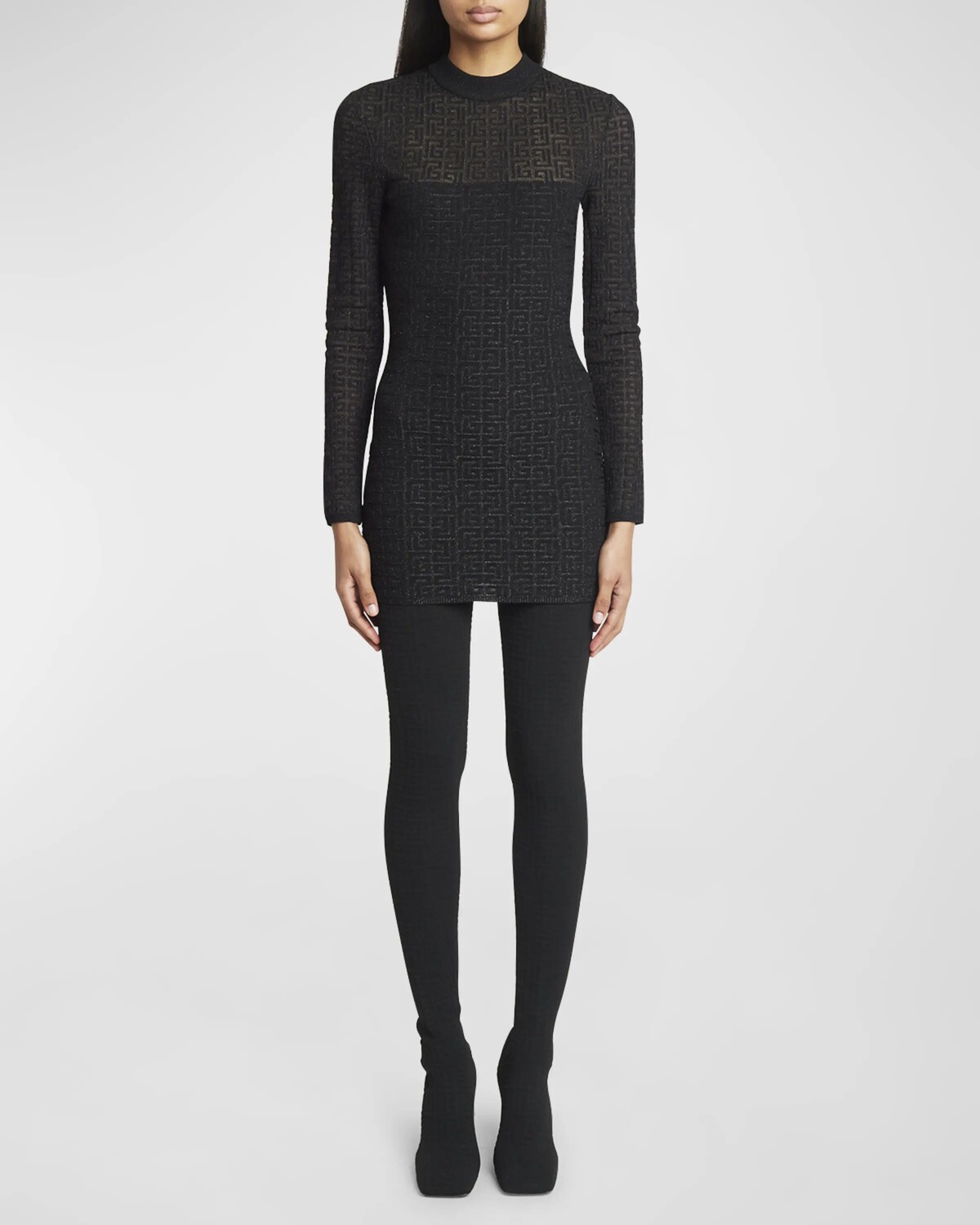

Трикотажное мини-платье с монограммой и блестками Balmain, цвет Black Silver