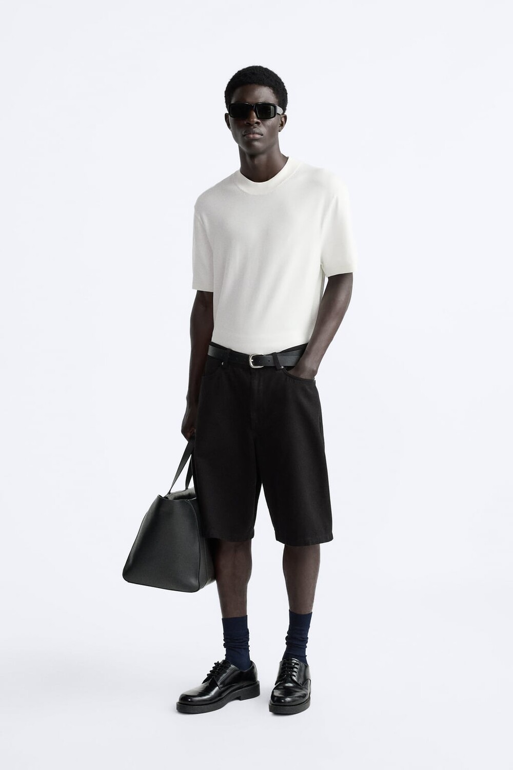 

Трикотажная футболка с высоким вырезом ZARA, белый