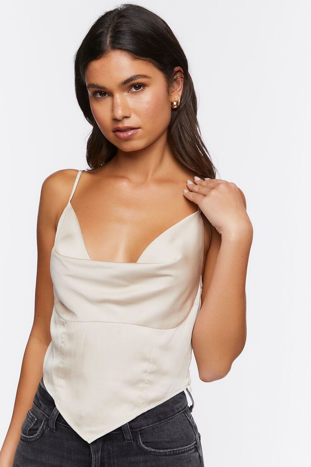 

Атласная майка с воротником-хомутом Forever 21, коричневый