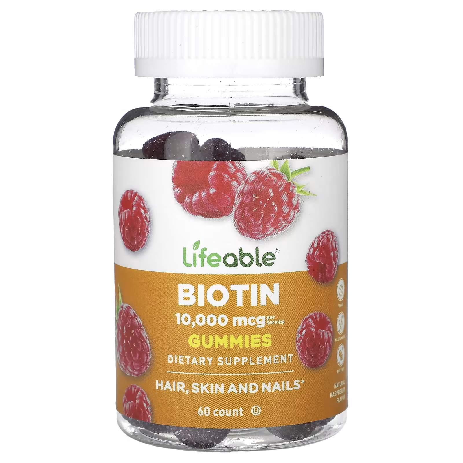 Пищевая добавка с биотином Lifeable натуральная малина, 60 жевательных конфет добавка с пробиотиками lifeable berry 60 жевательных конфет