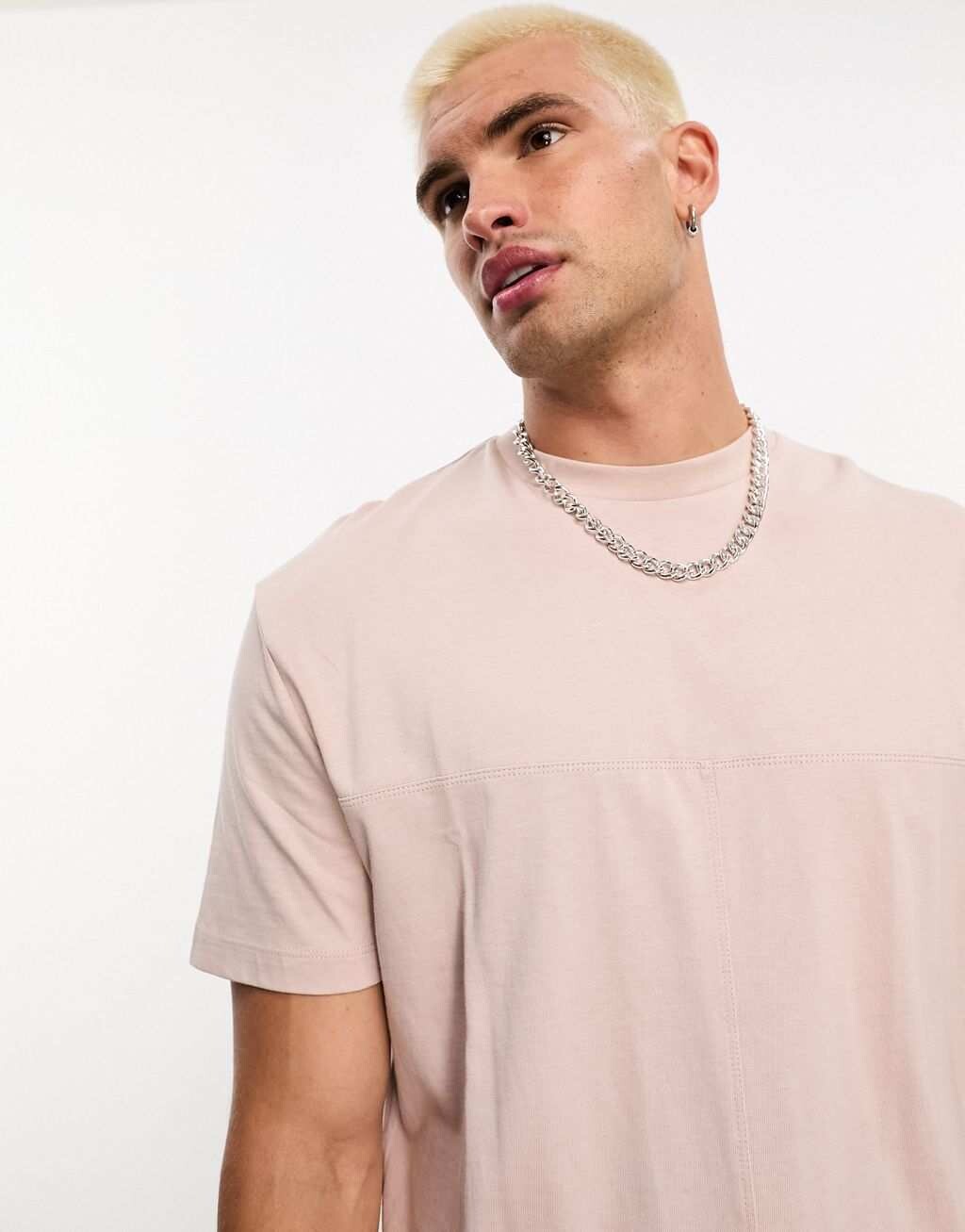 

Пыльно-розовая футболка с круглым вырезом и вставками ASOS DESIGN, Розовый