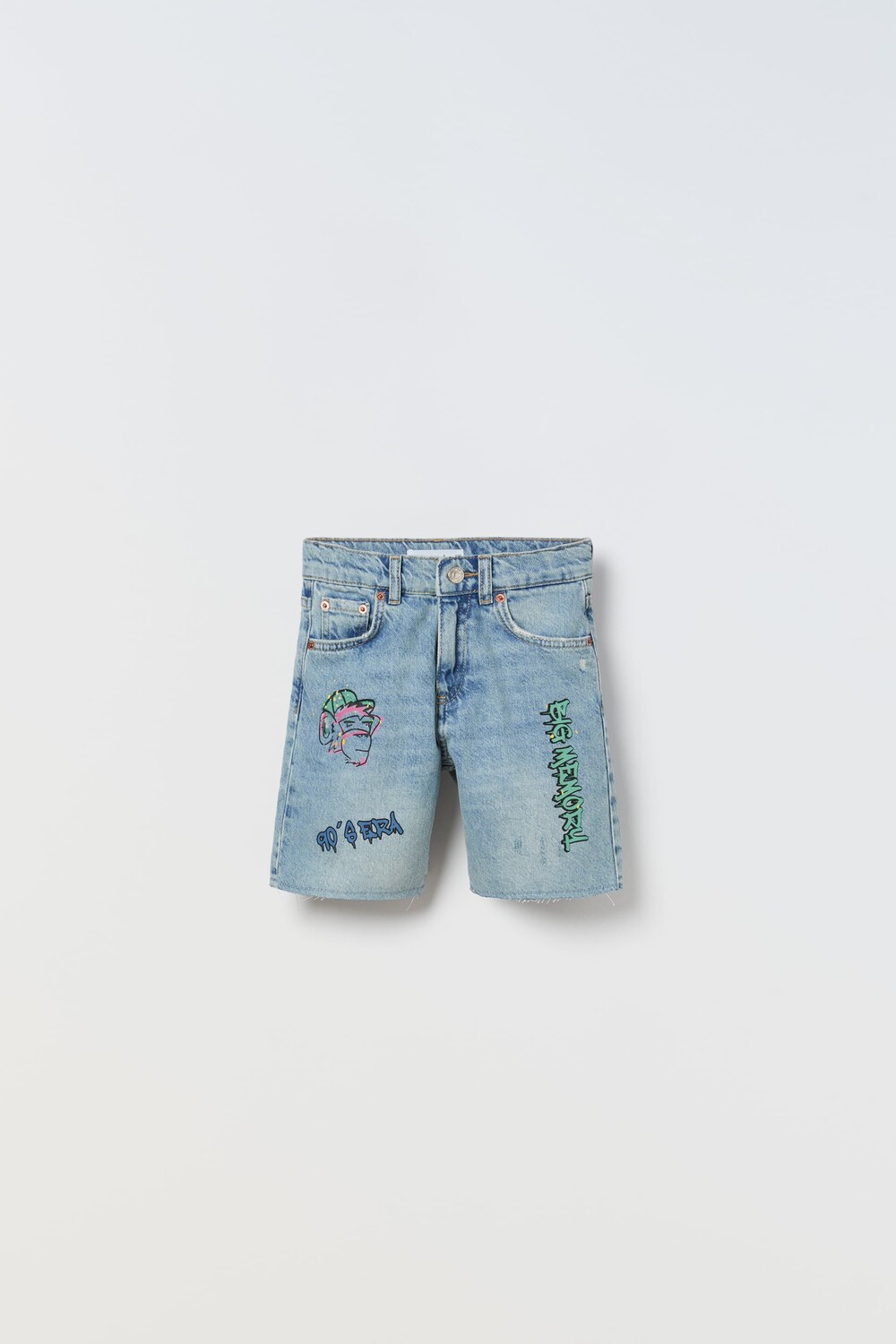 

Белые джинсовые шорты с граффити Zara, средне-синий
