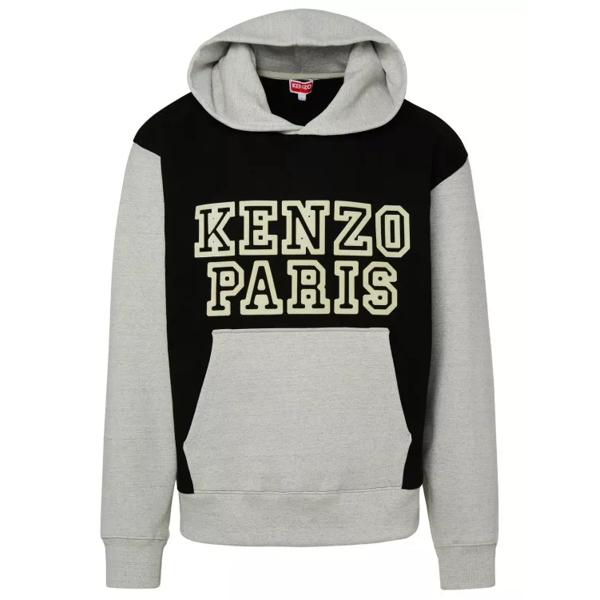 two tone oriental letter print drawstring hoodie Футболка two-tone cotton hoodie Kenzo, серый