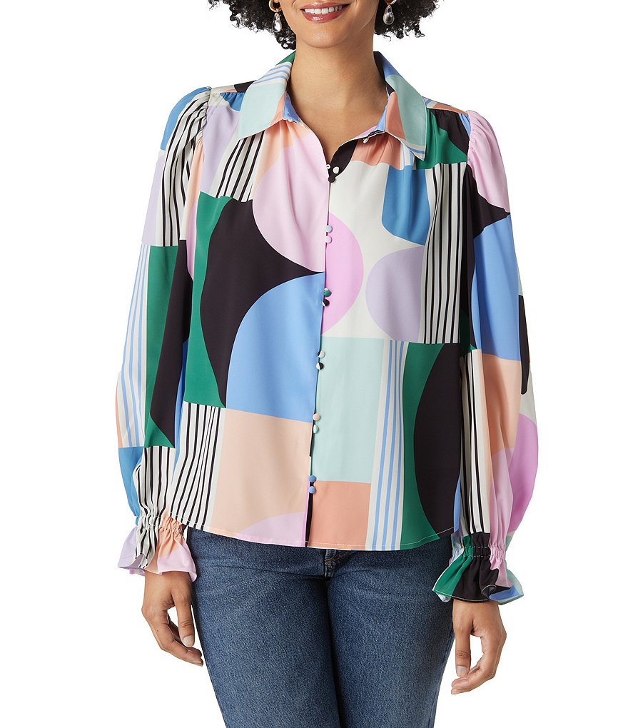 Рубашка CROSBY by Mollie Burch Nell с длинными рукавами и пуговицами спереди, мультиколор цена и фото