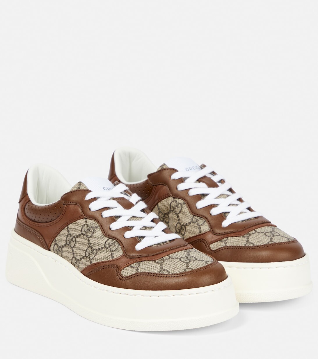 

Парусиновые кроссовки GG Supreme с кожаной отделкой Gucci, коричневый