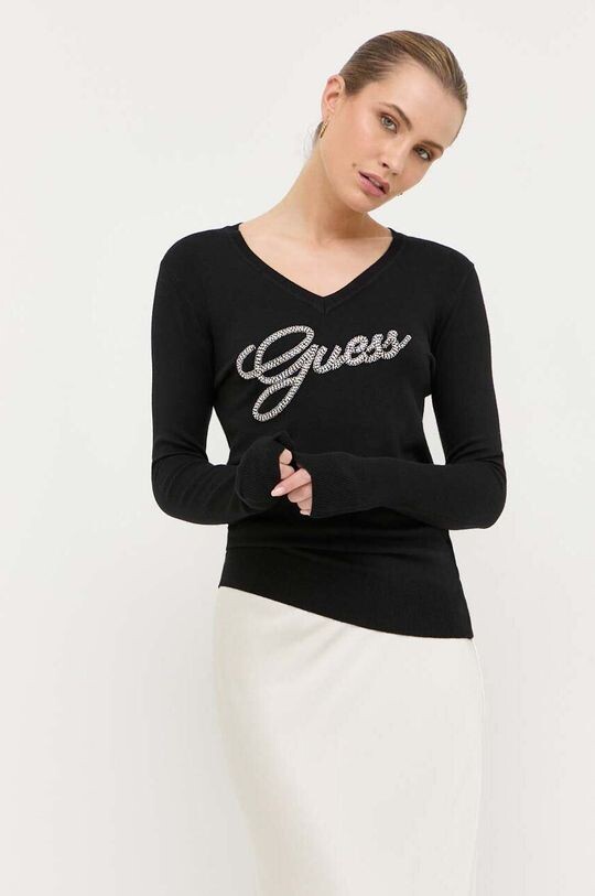 Шерстяной свитер Guess, черный