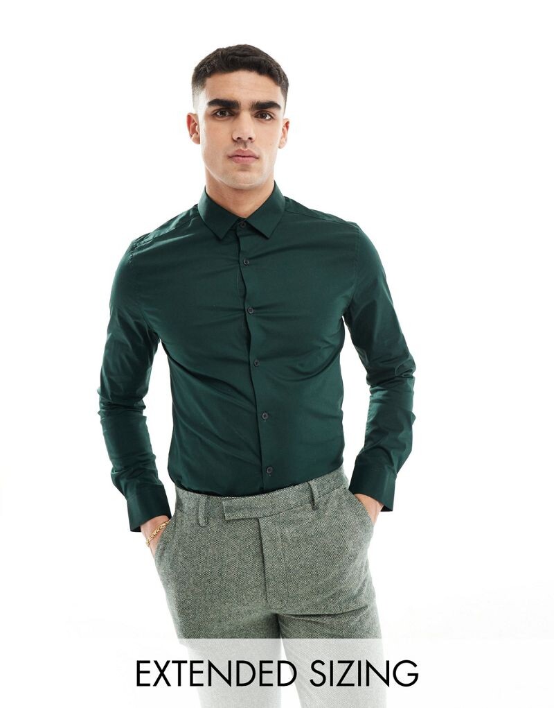 

Зеленая рубашка скинни ASOS DESIGN