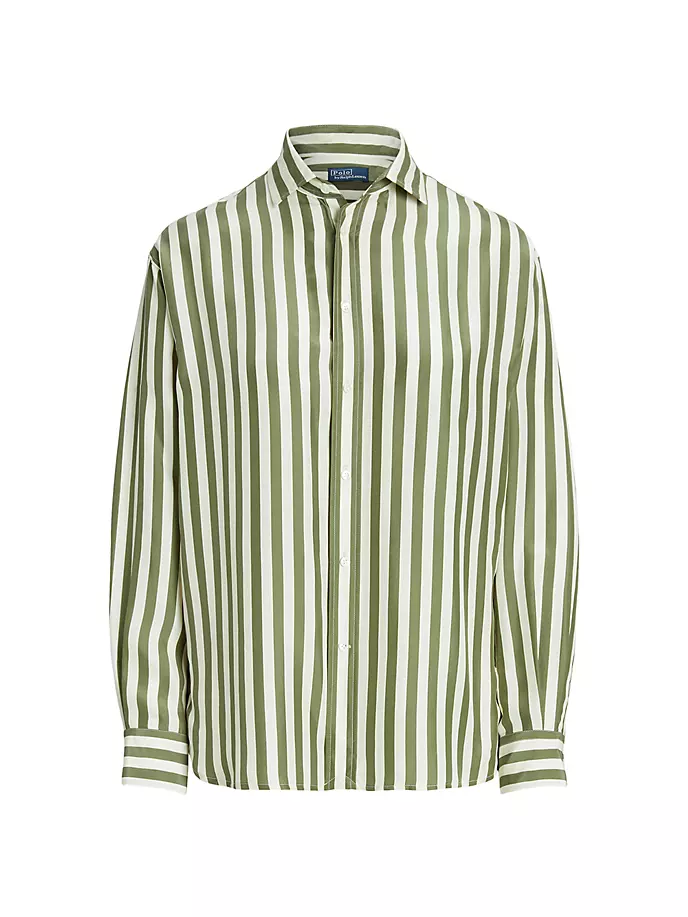 

Полосатая шелковая рубашка тутового цвета Polo Ralph Lauren, цвет green cream stripe