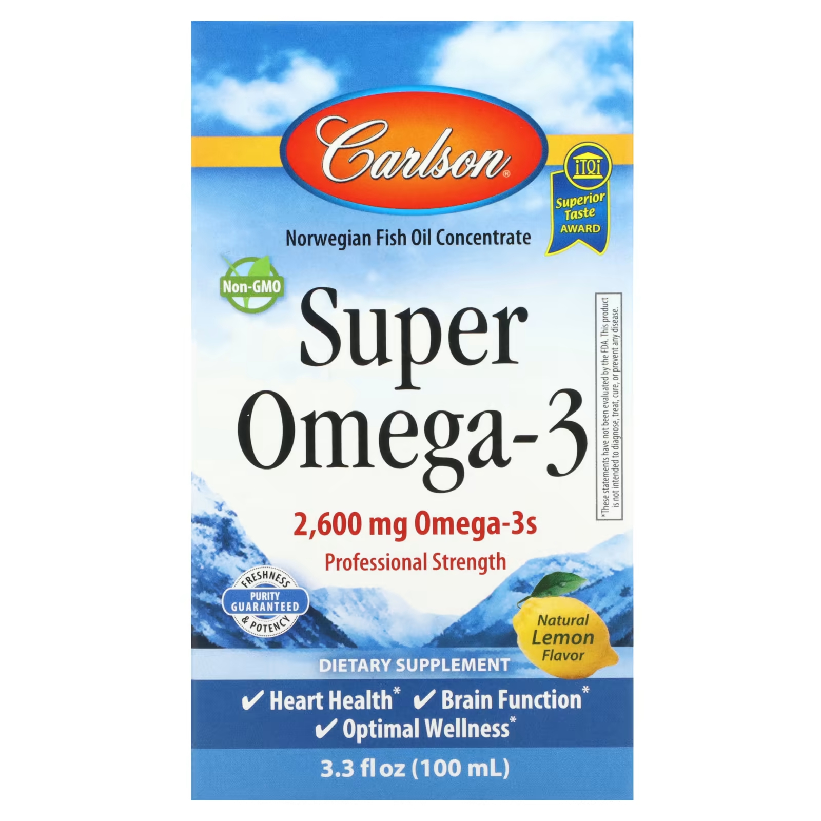 Carlson Super Omega-3 Natural Lemon 2600 мг 3,3 жидких унции (100 мл)