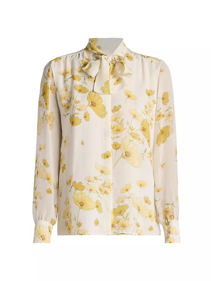 Шелковая блузка с цветочным принтом и воротником-стойкой Giambattista Valli, желтый шелковая блузка со сборками с цветочным принтом giambattista valli розовый