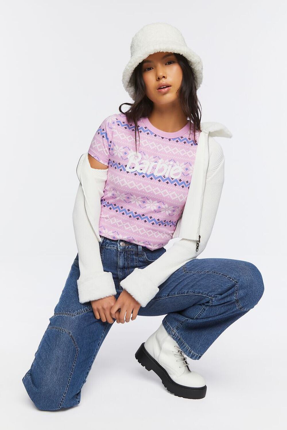 

Укороченная футболка Barbie Fair Isle Forever 21, розовый