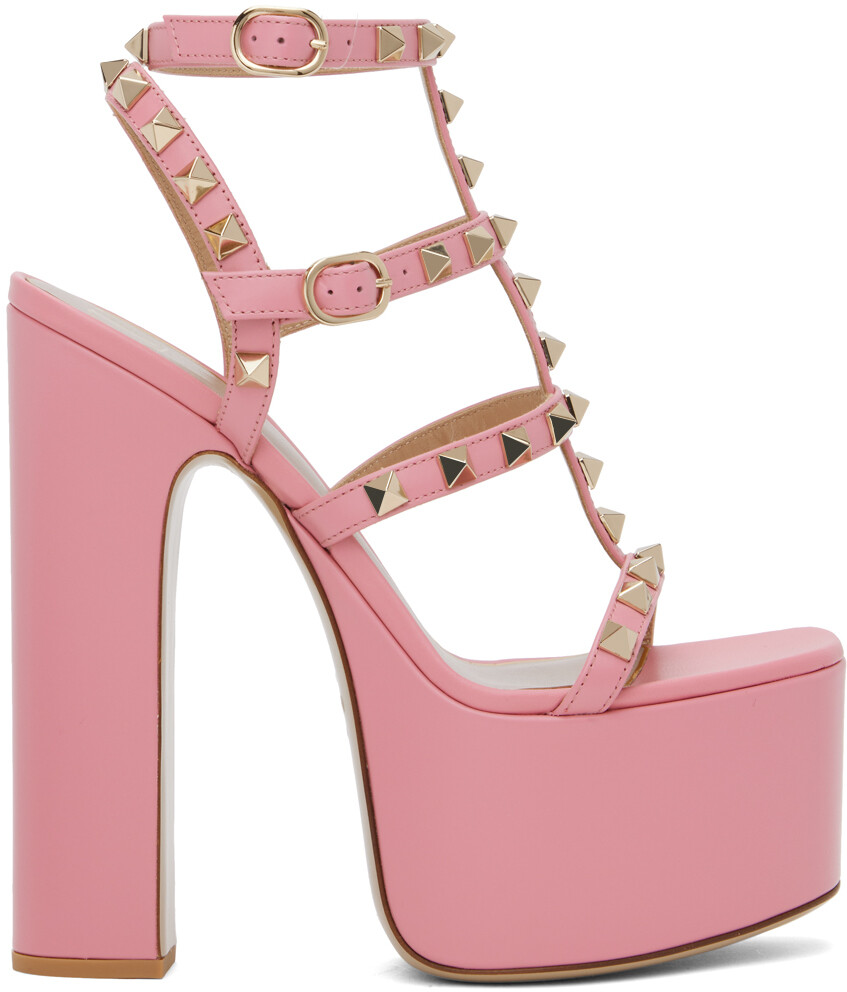 

Розовые босоножки на каблуке Rockstud с Т-образным ремешком Valentino Garavani