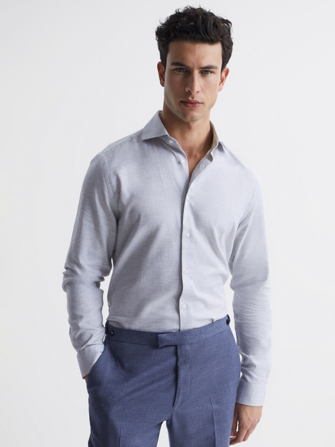 

Рубашка Reiss Belief Regular Fit из фланели и хлопка, серый меланж