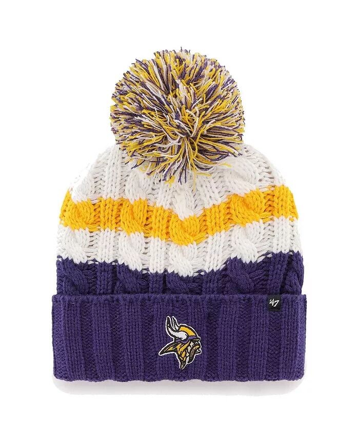 

Женская белая вязаная шапка с манжетами и помпоном Minnesota Vikings Ashfield '47 Brand, белый