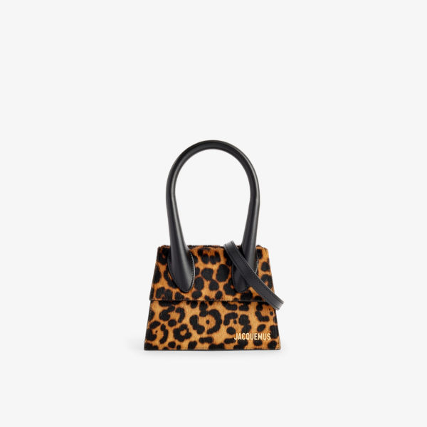 Кожаная сумка le chiquito moyen с леопардовым принтом и верхней ручкой Jacquemus, коричневый