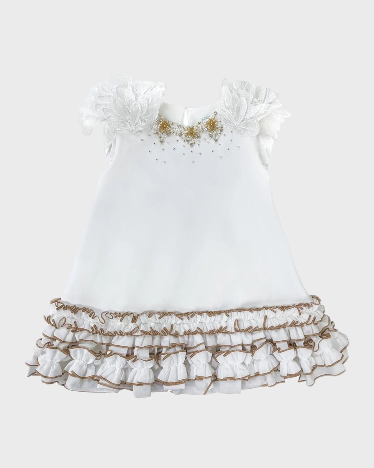 

Платье Angelina Couture с перьями для девочек, размер 12M-8 Petite Maison Kids, белый/золотой