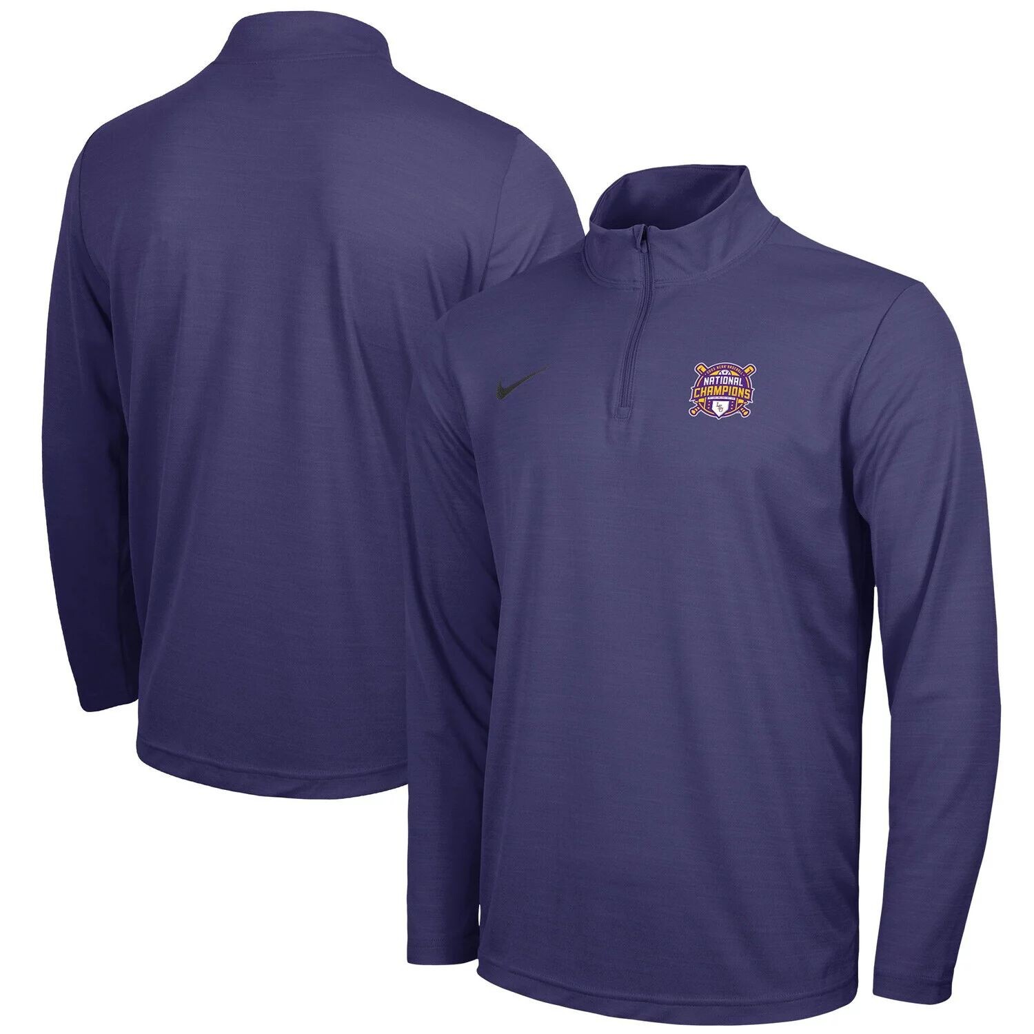 

Унисекс Фиолетовый LSU Tigers 2023 NCAA Мужской Бейсбольный Колледж Мировой Серии Чемпионов Интенсивный Пуловер с Молнией Четверть Nike
