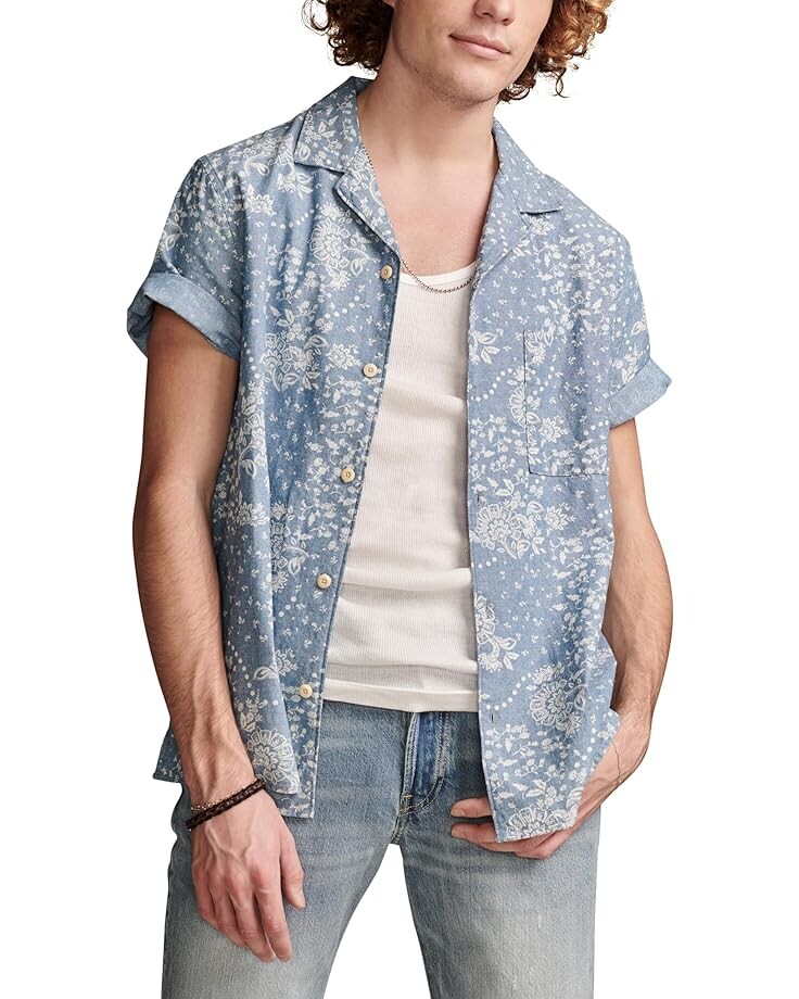 

Рубашка Lucky Brand Printed Chambray Camp Collar Short Sleeve, цвет Indigo Print