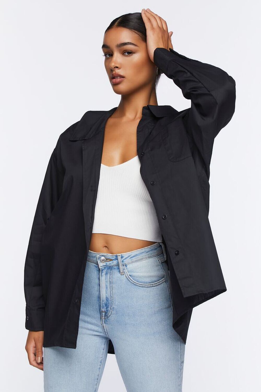 

Рубашка из поплина оверсайз Forever 21, черный