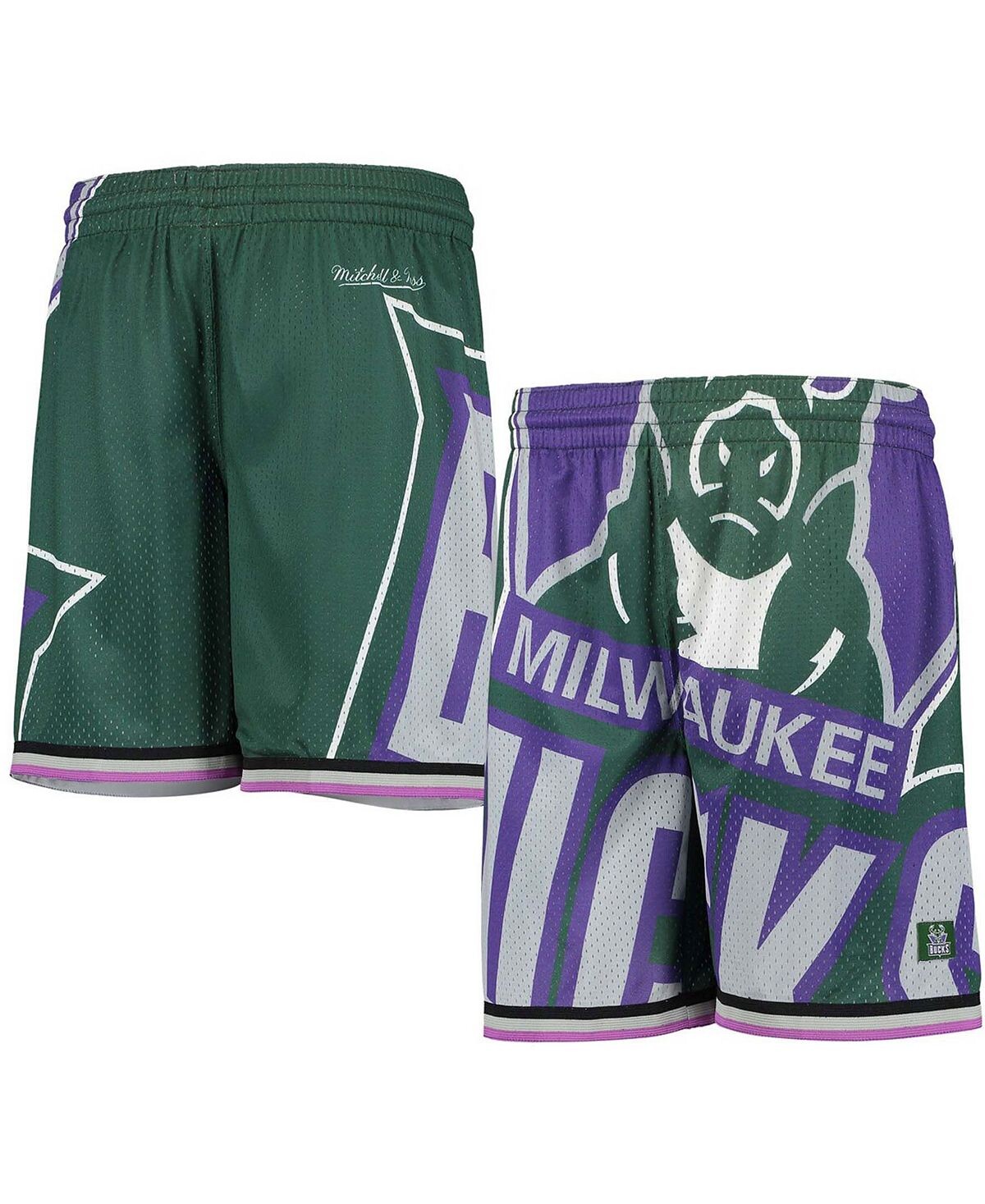 

Зеленые шорты из сетки Big Boys Milwaukee Bucks из твердой древесины в стиле ретро с большим лицом Mitchell & Ness