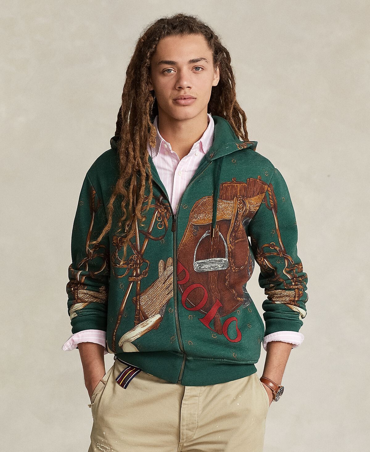 

Мужская флисовая толстовка с молнией во всю длину и принтом Saddle Polo Ralph Lauren