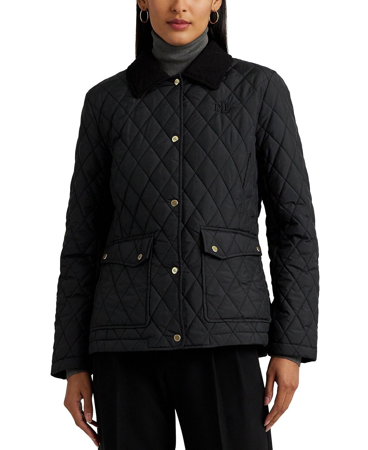 

Женское стеганое пальто со шнуровочным воротником Lauren Ralph Lauren, черный