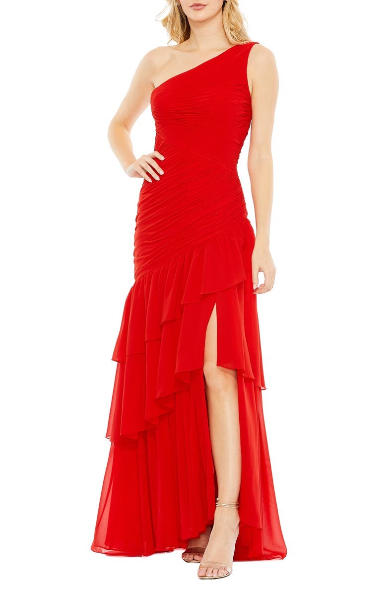 

Ярусное платье на одно плечо IEENA FOR MAC DUGGAL, красный